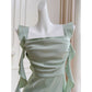 NiceVestidos-Homecoming-Kleid, Mintgrün, quadratischer Ausschnitt, Design Sense Ribbon, kurzer Stil, zierliches, sommerliches, schmales Satinkleid, NV5560