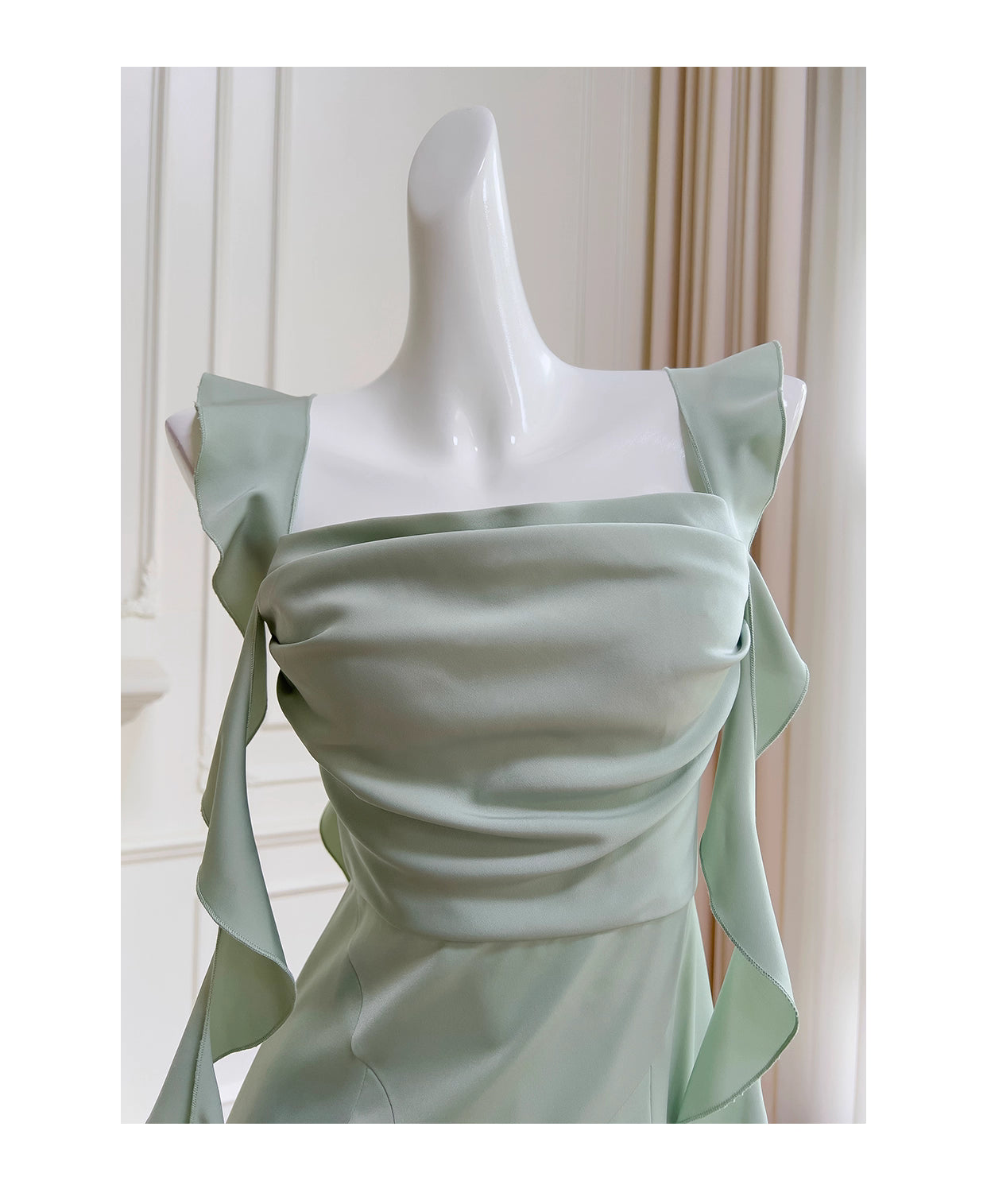 NiceVestidos-Homecoming-Kleid, Mintgrün, quadratischer Ausschnitt, Design Sense Ribbon, kurzer Stil, zierliches, sommerliches, schmales Satinkleid, NV5560