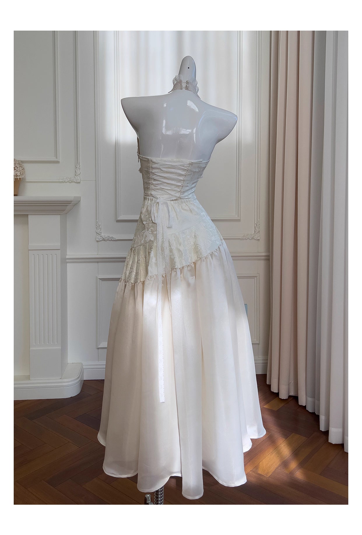 Robe de soirée élégante, coupe abricot, amincissante, mi-longue, dos nu, décolleté en V, nv5552