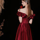 Burgundy satin off-shoulder long evening gown ball gown evening dress nv2358