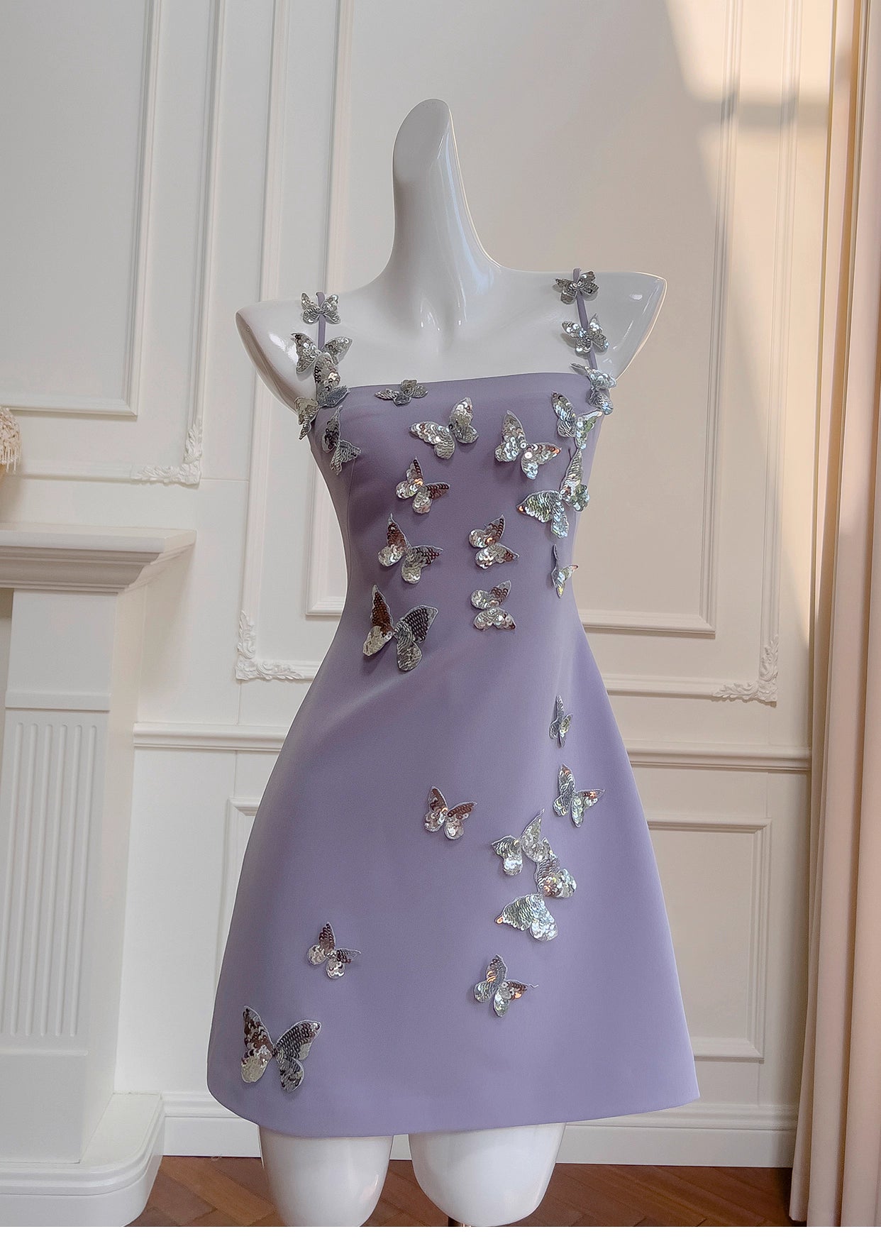 NiceVestidos-Homecoming-Kleid, französisches dreidimensionales Schleifen-Lila-Hosenträgerkleid für Frauen, High-End-Luxus, stilvoll, schlank, nv5555