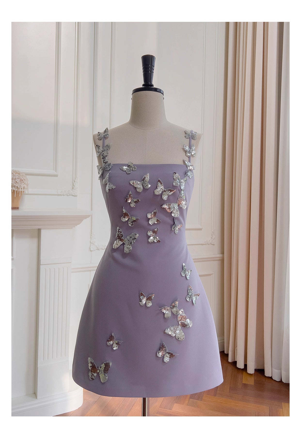 NiceVestidos-Homecoming-Kleid, französisches dreidimensionales Schleifen-Lila-Hosenträgerkleid für Frauen, High-End-Luxus, stilvoll, schlank, nv5555