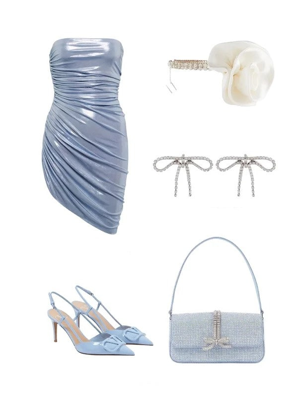 Robe de soirée courte en satin bleu, élégante et simple, robe de cocktail, nv4415