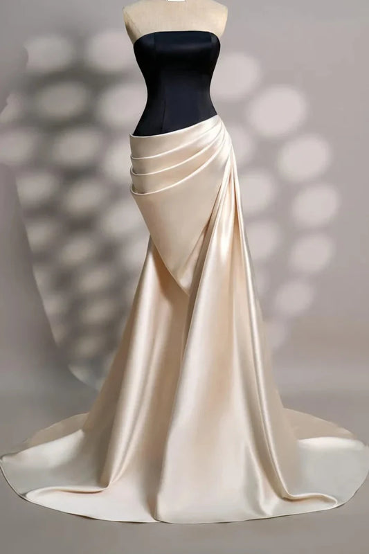 Schwarzes schönes, modisches, trägerloses, langes Satin-Ballkleid, Abendkleid, Verlobungspartykleid, NV3613