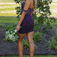Lila glänzendes modisches schulterfreies kurzes Pailletten-Heimkehrkleid, Abschlussball-Abendkleid, Partykleid NV1245