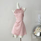 Robe de soirée rose courte en satin, tenue de soirée élégante, robe d'anniversaire, nv4260