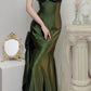Grünes Satin-Abendkleid mit herzförmigen Trägern, langes Hochzeitskleid, nv1555