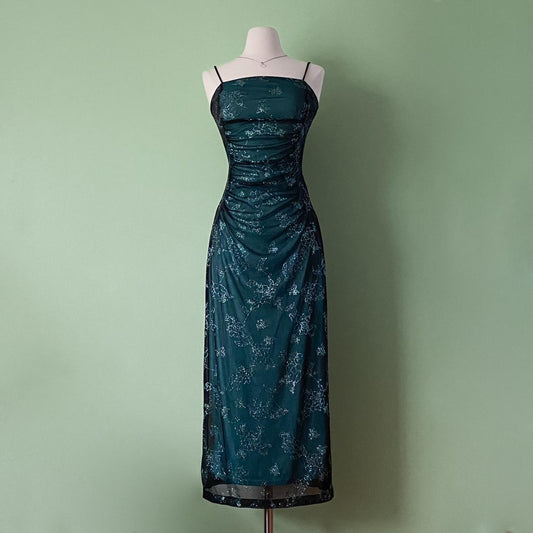 NiceVestidos - Robe de bal longue en mousseline de soie verte exquise et perlée NV5654