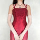Vintage Rot/Rosa Farbverlauf Perlen Stickerei Lange Satin Formale Kleid Ballkleid Gothic Vampir nv5403