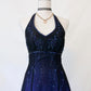 Robe de soirée longue en tulle bleu foncé à paillettes et perles, style vintage, robe de soirée nv4980