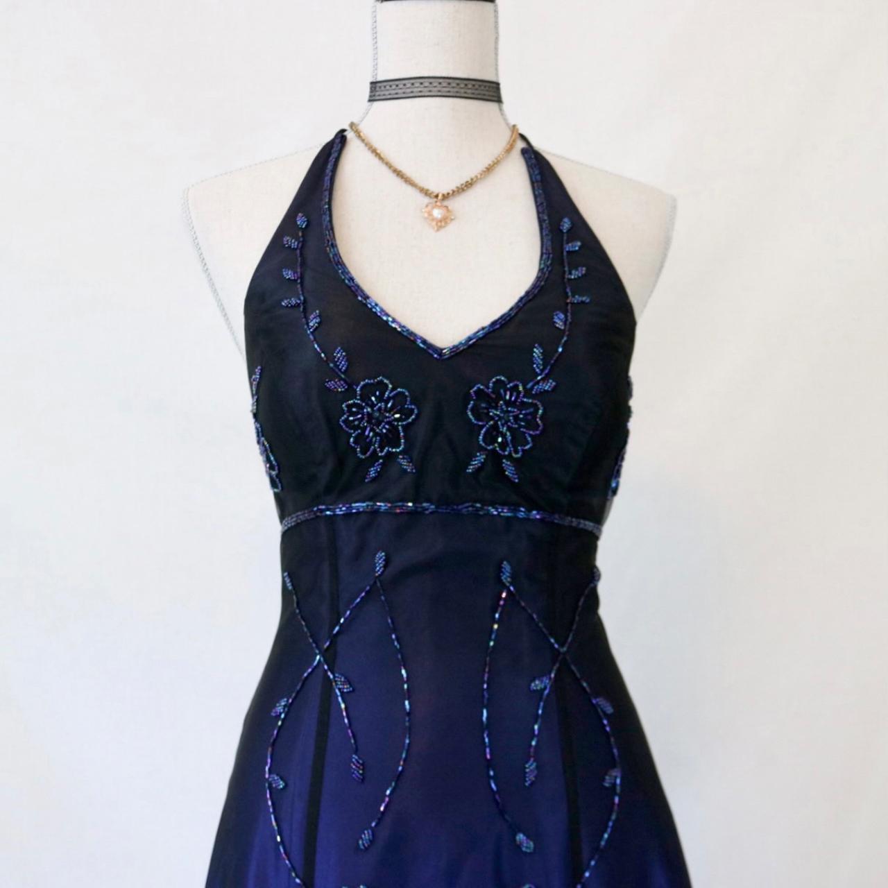 Robe de soirée longue en tulle bleu foncé à paillettes et perles, style vintage, robe de soirée nv4980