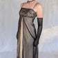Robe de soirée longue en satin et tulle, broderie florale exquise, style vintage, noir et or, robe de bal, robe d'anniversaire, robe de bal, nv3907