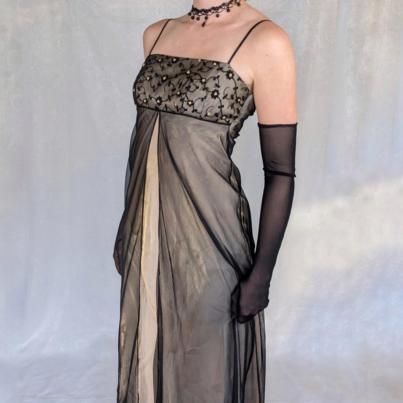 Robe de soirée longue en satin et tulle, broderie florale exquise, style vintage, noir et or, robe de bal, robe d'anniversaire, robe de bal, nv3907