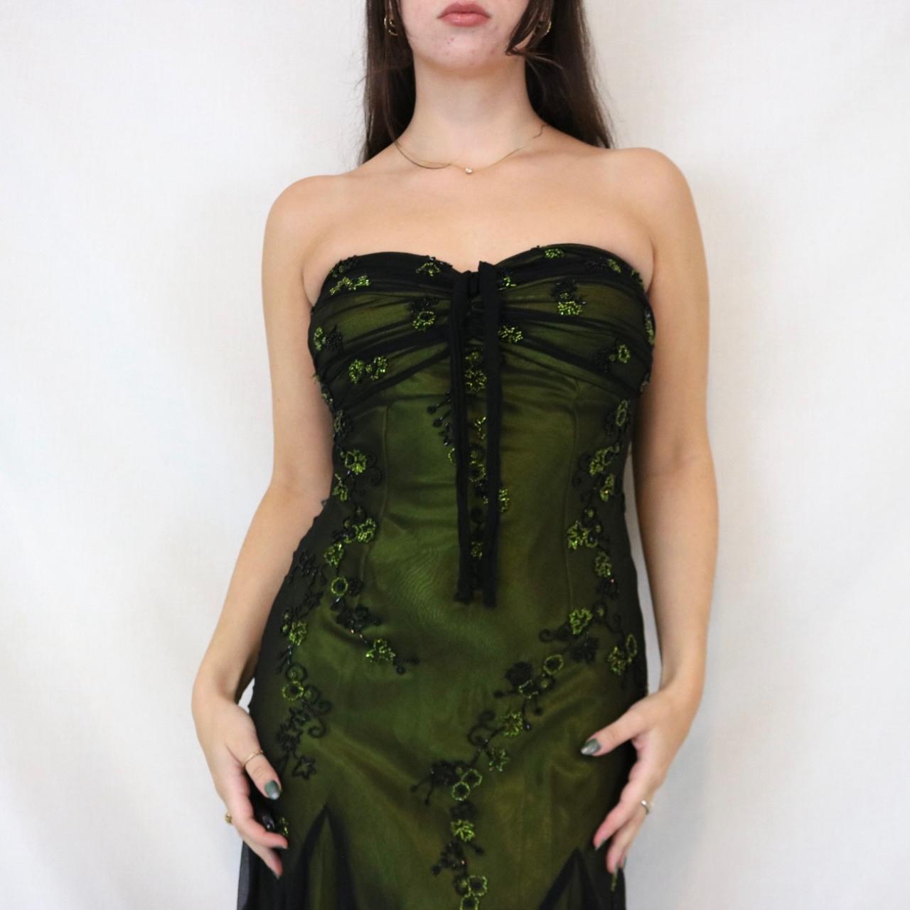 ✨💚Vintage Perlenbesetztes grünes Feen-Lang-Chiffon-Mini-Kleid für formelle Heimkehr, Geburtstagspartykleid, nv4991