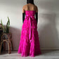 Robe de soirée longue rose élégante en dentelle, à volants, style princesse, nv3747