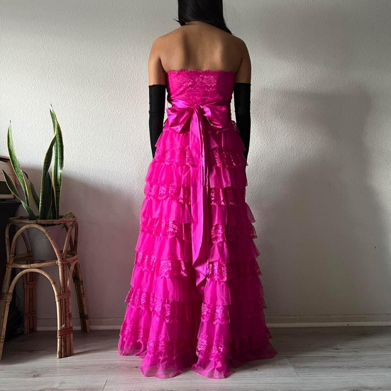 Robe de soirée longue rose élégante en dentelle, à volants, style princesse, nv3747