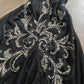 Robe de soirée longue en mousseline de soie et tulle, tenue de soirée, style vintage, noire, exquise, motif géométrique perlé, col licou, nv3809