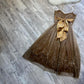 Robe de soirée courte en mousseline de soie à paillettes florales dorées Y2K marron, robe de bal, robe de soirée, robe de fête d'anniversaire, robe de banquet nv4564