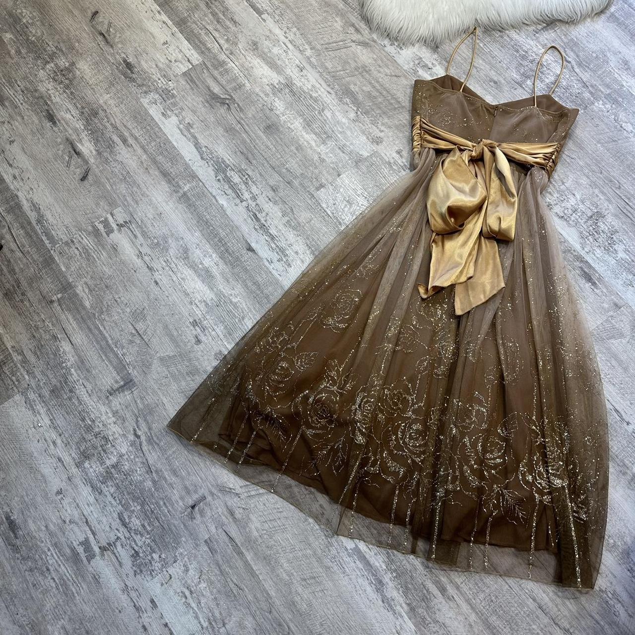 Robe de soirée courte en mousseline de soie à paillettes florales dorées Y2K marron, robe de bal, robe de soirée, robe de fête d'anniversaire, robe de banquet nv4564