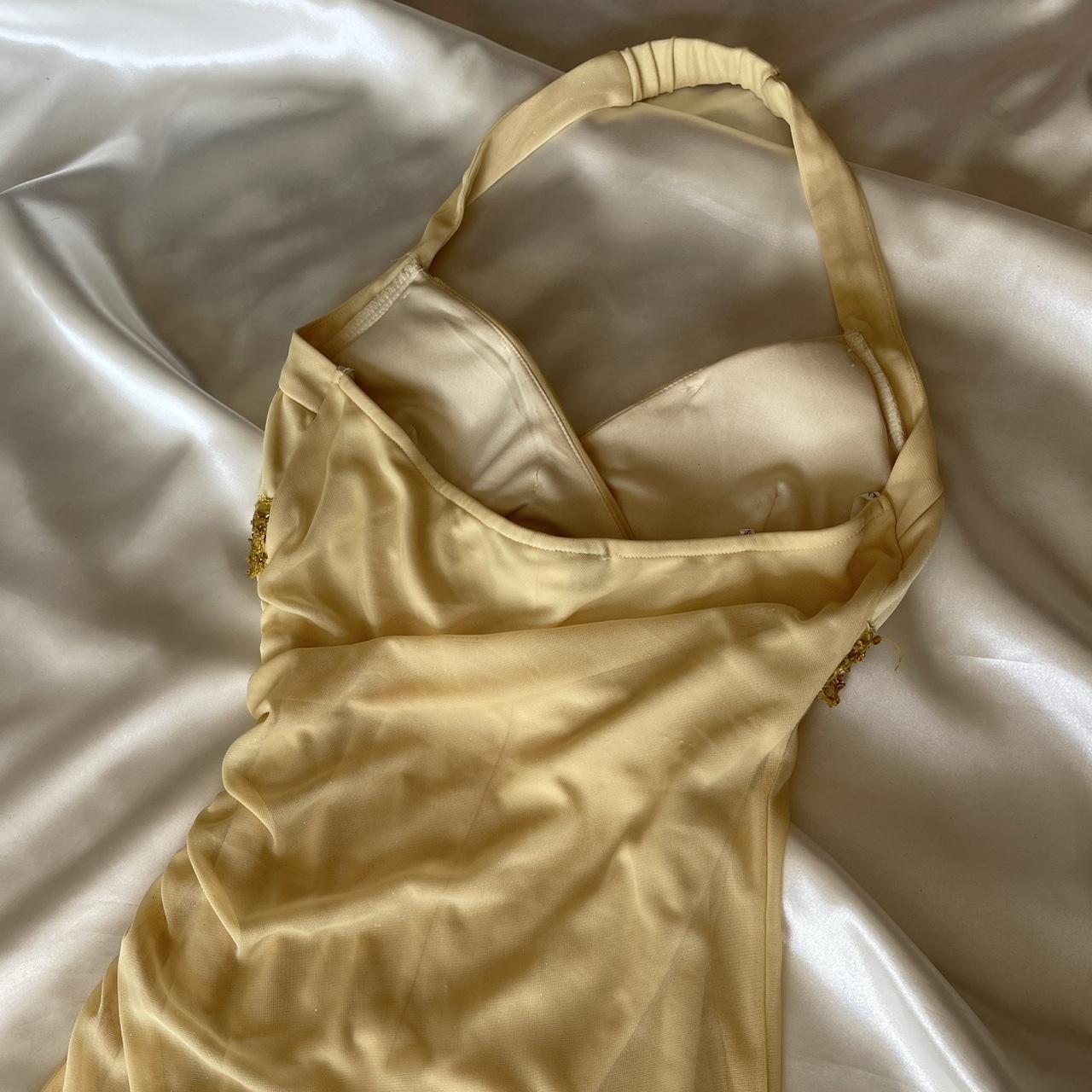 ✨Buttergelbes, modisches Hosenträgerkleid, einzigartig funkelnd, glitzernd, herzförmiger, rückenfreier Ausschnitt, Perlenquaste, langes Chiffon-Ballkleid NV5378