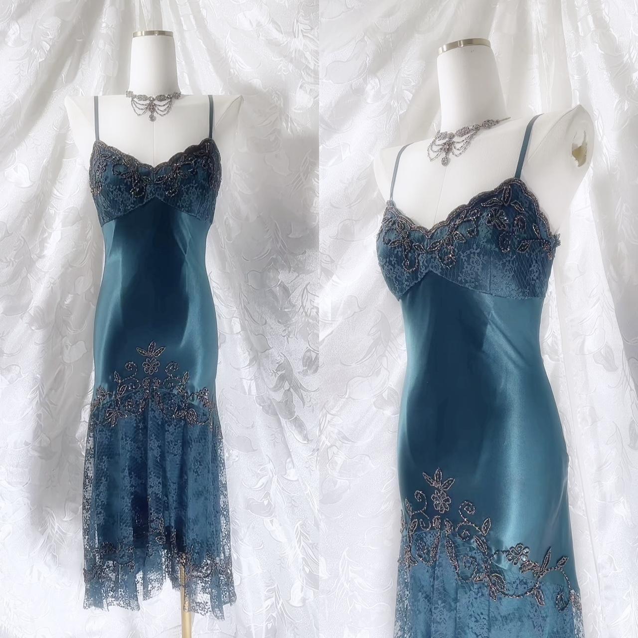 Atemberaubendes blaues, exquisites, mit Perlen besetztes Spaghettiträger-Lang-Chiffon-Retro-Kleid, Ballkleid NV5412