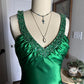 Robe de soirée moulante longue en satin vert brillant, style vintage, sexy, col en V, strass, dos nu, robe de bal formelle, robe de soirée, nv4418