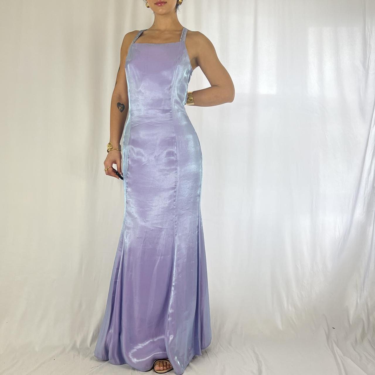 Robe de soirée longue en mousseline de soie, style vintage, violet irisé, col carré, sans bretelles, nv4245
