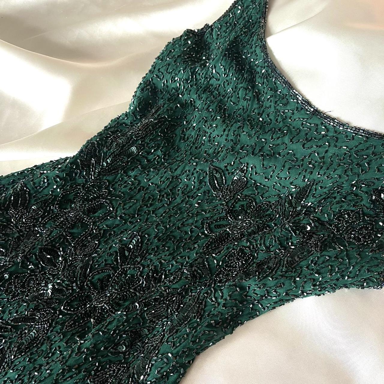 Superbe et élégante robe de bal longue rétro verte à perles exquises nv5383