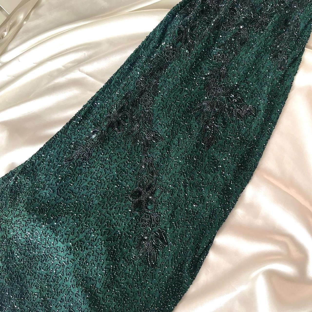 Superbe et élégante robe de bal longue rétro verte à perles exquises nv5383