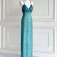 💗✨Blaugrün/Pink Vintage 90er Y2k Fee Boho Perlenstickerei Maxi Meerjungfrau Hosenträgerkleid Ballkleid Abendkleid Partykleid nv4406