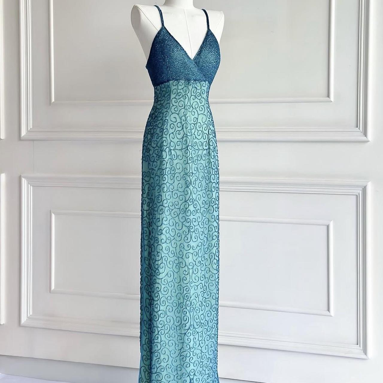 💗✨Blaugrün/Pink Vintage 90er Y2k Fee Boho Perlenstickerei Maxi Meerjungfrau Hosenträgerkleid Ballkleid Abendkleid Partykleid nv4406