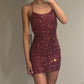 Burgunderrotes, glänzendes Paillettenkleid für den Heimkehrabend, kurzes Cocktailpartykleid, NV4618