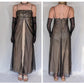 Robe de soirée longue en satin et tulle, broderie florale exquise, style vintage, noir et or, robe de bal, robe d'anniversaire, robe de bal, nv3907