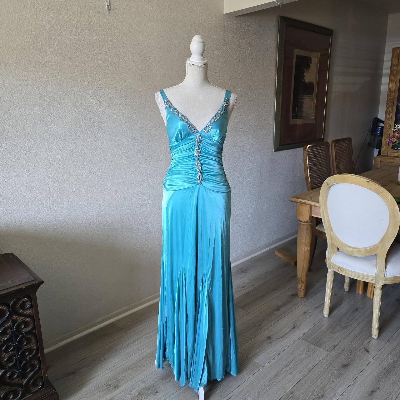 Blau Elegante Mode Lange Exquisite Perlen Lange Satin Ballkleid Abendkleid Partykleid nv3748