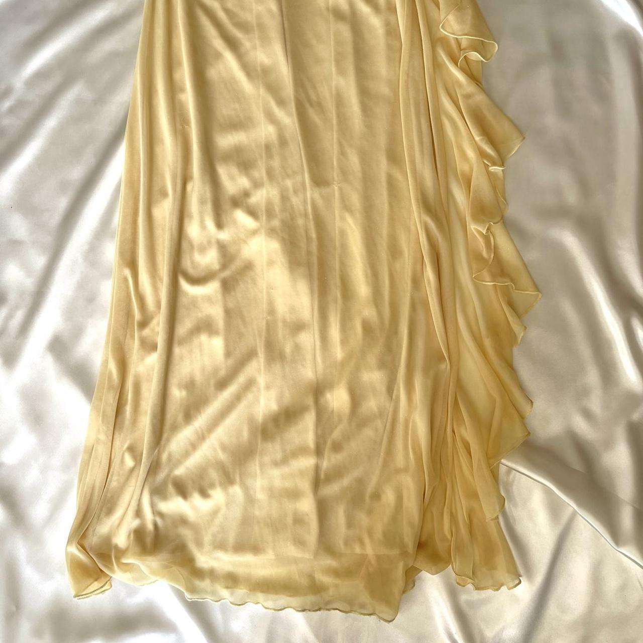 ✨Buttergelbes, modisches Hosenträgerkleid, einzigartig funkelnd, glitzernd, herzförmiger, rückenfreier Ausschnitt, Perlenquaste, langes Chiffon-Ballkleid NV5378