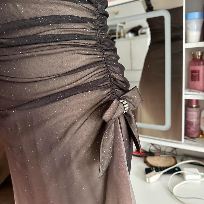 Robe longue à paillettes unique et élégante, dégradé marron et crème, robe de soirée vintage en mousseline de soie et tulle, robe de bal, robe de soirée, robe de bal nv4249