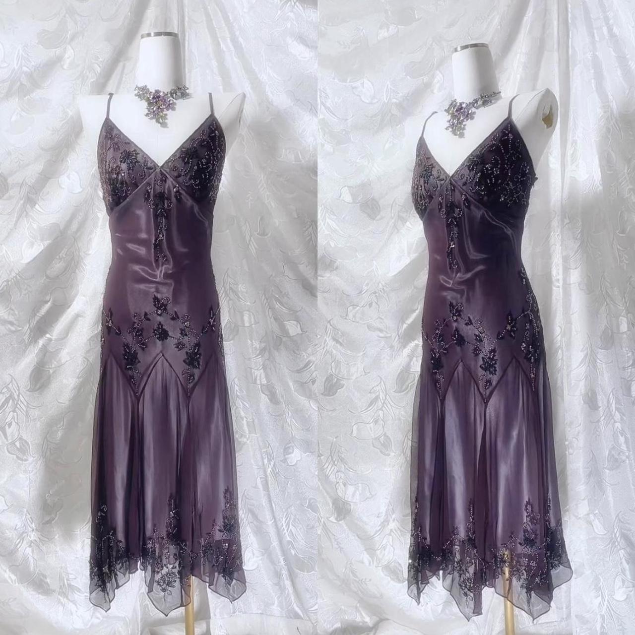 Lila Retro-Fee exquisite Perlen lange Chiffon Meerjungfrau Kleid Ballkleid nv5418