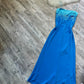Robe de soirée en mousseline de soie bleu clair Y2K à paillettes, courte et longue, robe de bal, robe de fête d'anniversaire, robe de banquet, nv4565