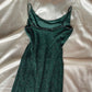 Superbe et élégante robe de bal longue rétro verte à perles exquises nv5383