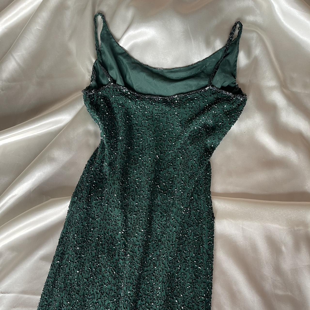 Superbe et élégante robe de bal longue rétro verte à perles exquises nv5383