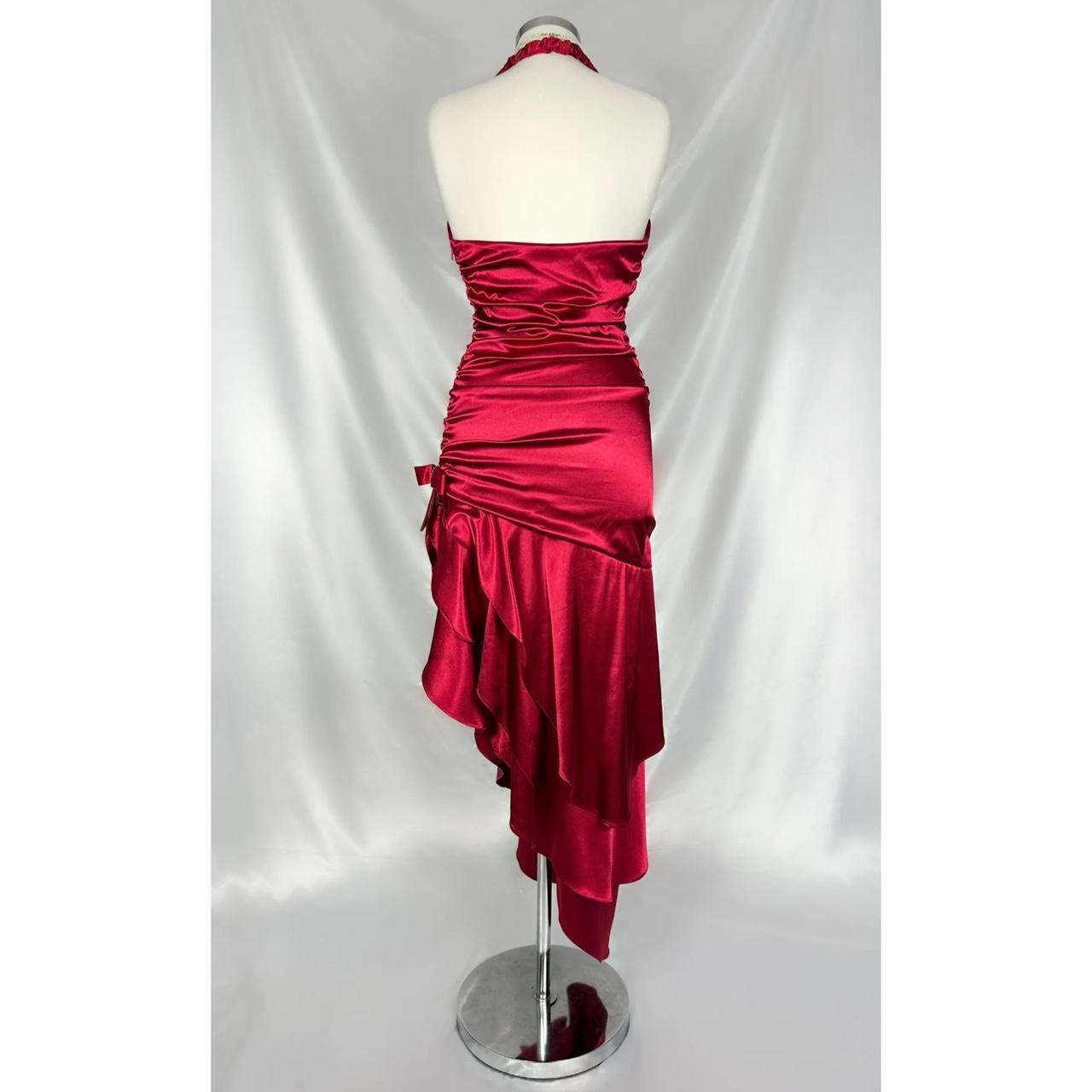 ❤️ Funkelndes rotes Retro-Kleid mit Neckholder-Ausschnitt, kurzes asymmetrisches Rüschenkleid, Heimkehrkleid, Geburtstagspartykleid, NV5386