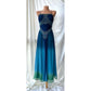 💙Magnifique et unique robe de bal longue en mousseline de soie ombrée à perles bleues et vertes nv5381