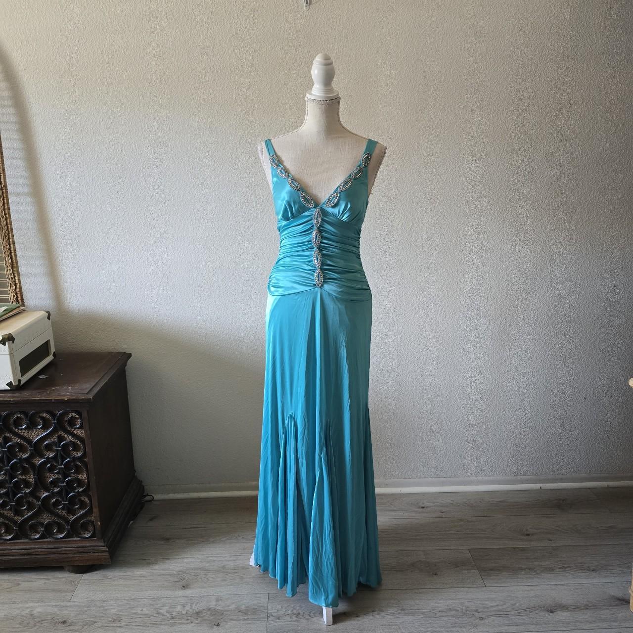 Blau Elegante Mode Lange Exquisite Perlen Lange Satin Ballkleid Abendkleid Partykleid nv3748