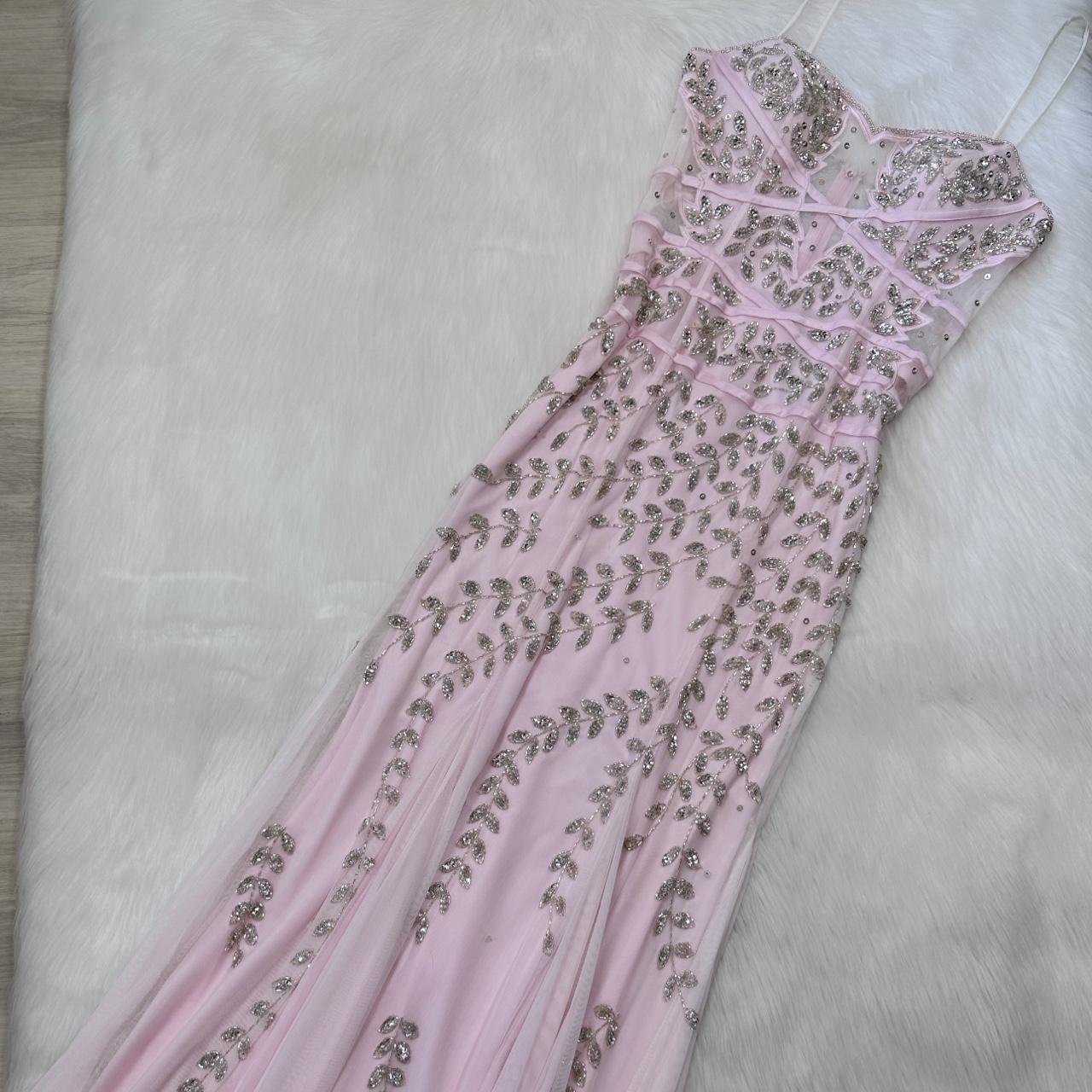 NiceVestidos - Robe de bal longue en mousseline de soie rose, magnifique et exquise, ornée de perles, nv5451