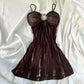 Robe de soirée vintage en mousseline de soie marron, tenue de soirée, d'anniversaire, de bal, nv4539