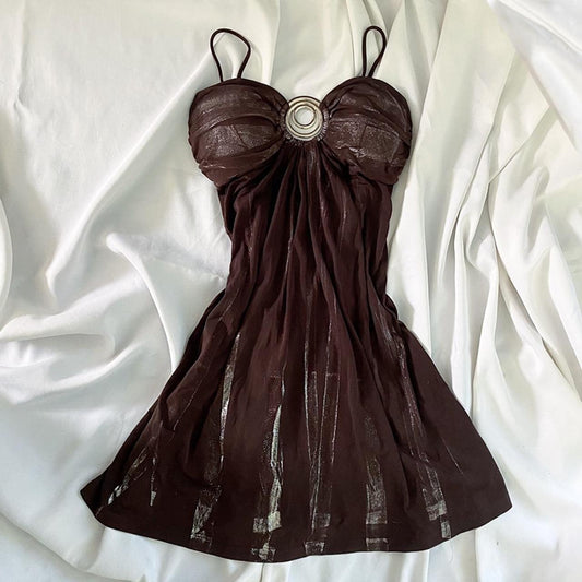 Robe de soirée vintage en mousseline de soie marron, tenue de soirée, d'anniversaire, de bal, nv4539