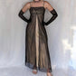 Robe de soirée longue en satin et tulle, broderie florale exquise, style vintage, noir et or, robe de bal, robe d'anniversaire, robe de bal, nv3907