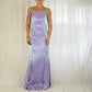 Robe de soirée longue en mousseline de soie, style vintage, violet irisé, col carré, sans bretelles, nv4245