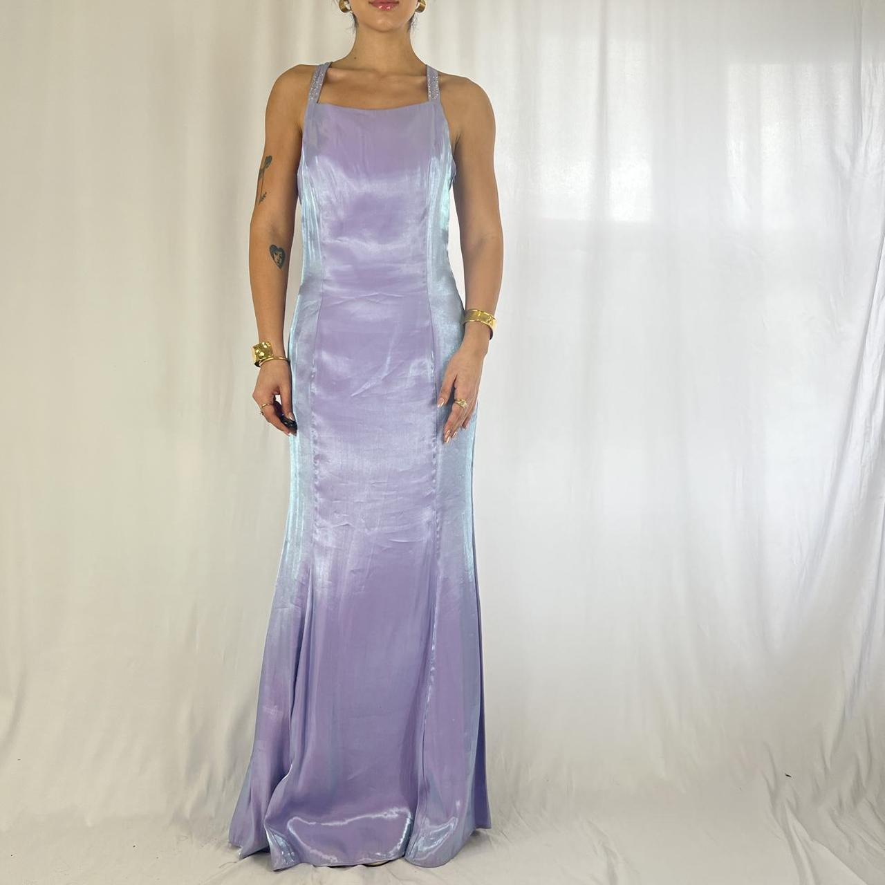 Robe de soirée longue en mousseline de soie, style vintage, violet irisé, col carré, sans bretelles, nv4245
