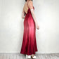 Vintage Rot/Rosa Farbverlauf Perlen Stickerei Lange Satin Formale Kleid Ballkleid Gothic Vampir nv5403